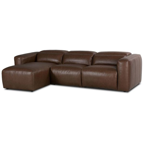 Sofa narozna o prostej sylwetce z eleganckim profilem w odcieniu brazu